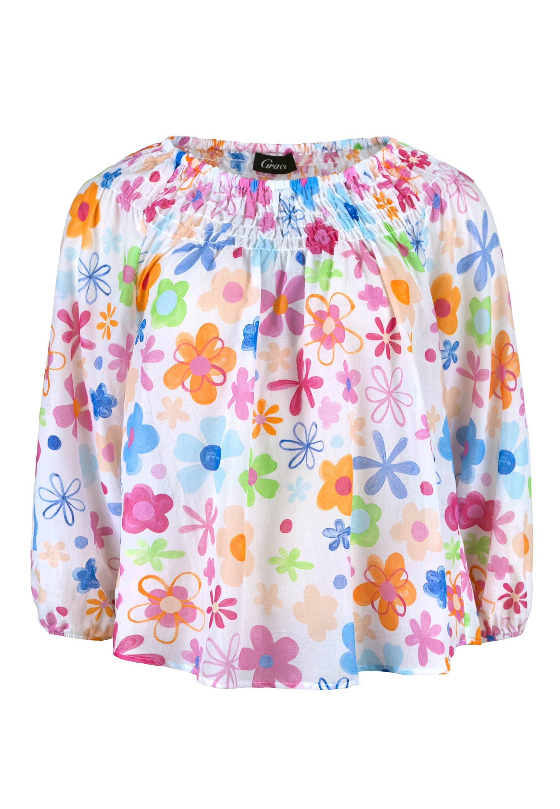 Grace Fashion Leichte Sommerbluse mit elastischem Ausschnitt.