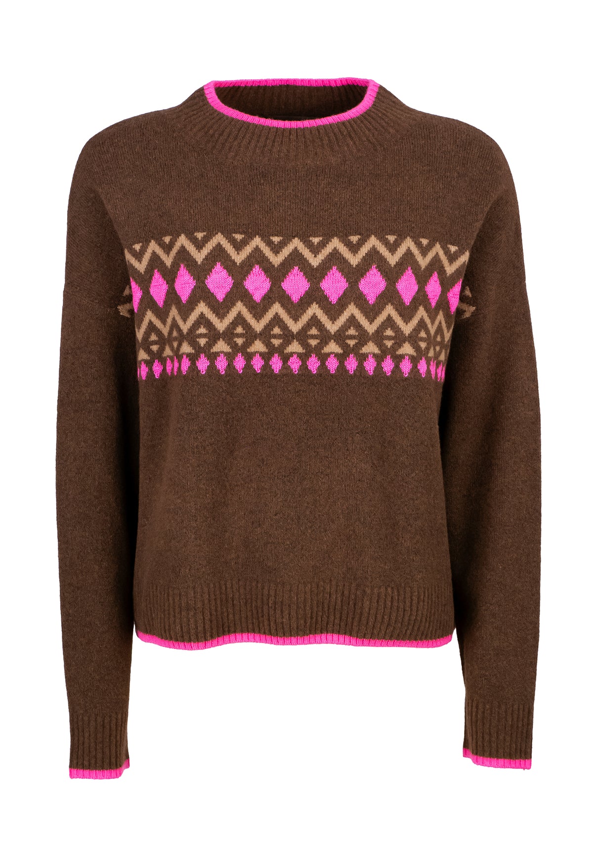Grace Fashion Jacquard Bordürenpulli braun